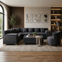 Monarch Luxury L Shape Velvet 8 seater Sofa Set with Ottoman & Accent Chair – Modern Sectional Living Room Sofa