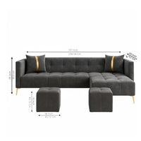 Zyora L Shape 6 Seater Fabric Sofa Set with 2 Puffy | Modern Luxury Corner Sofa for Living Room