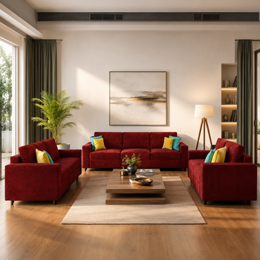 Carelino 3+2+1 Seater Fabric Sofa Set for Living Room | Modern Upholstered Sofa Set
