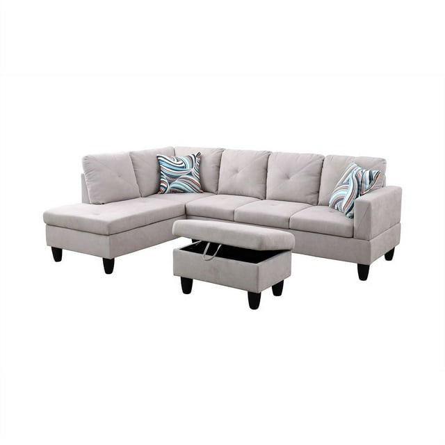 Christen 5 Seater L Shape Fabric Sofa Set with Storage Ottoman