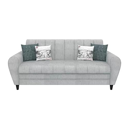 Bali 3 Seater Fabric Sofa with 2 Cushions | Wooden Fabric Sofa