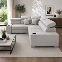Sienna 5 Seater L Shape Fabric Sofa with Adjustable Headrests & Cup Holders | Modern Corner Sofa for Living Room