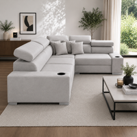 Sienna 5 Seater L Shape Fabric Sofa with Adjustable Headrests & Cup Holders | Modern Corner Sofa for Living Room
