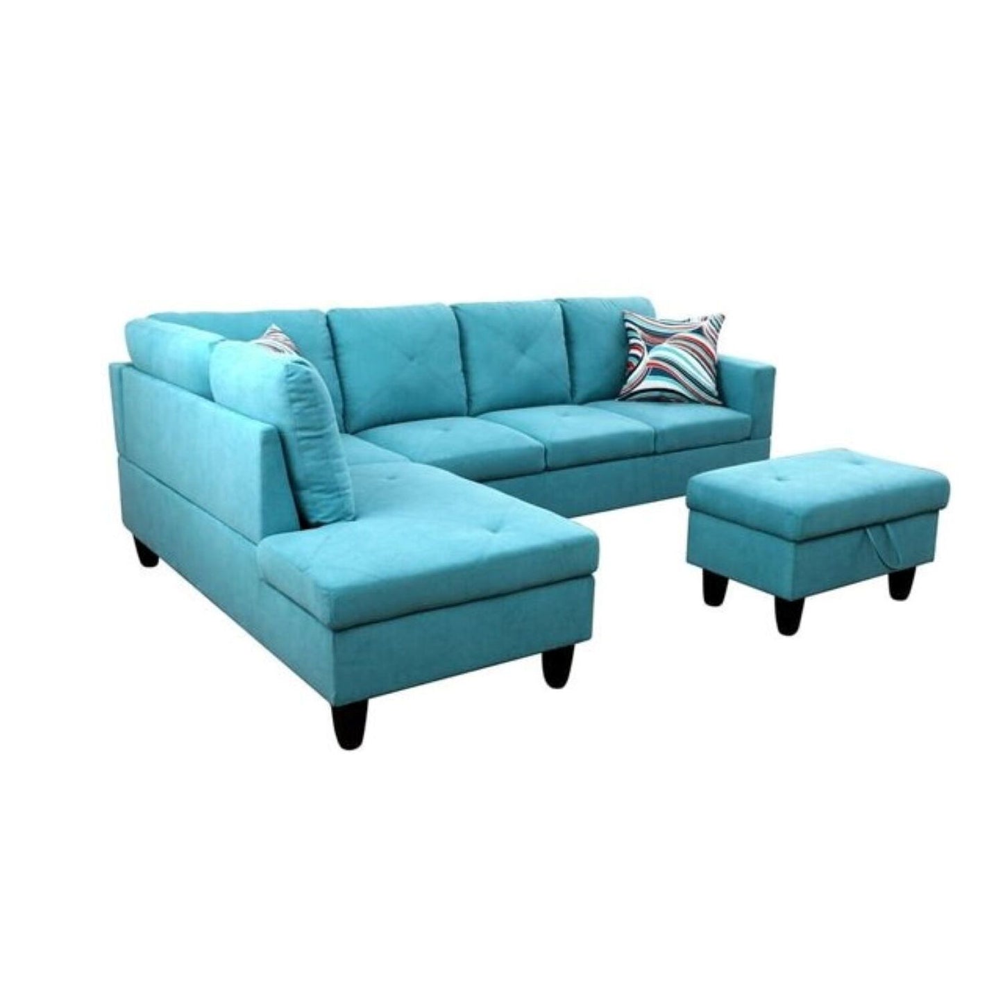 Christen 5 Seater L Shape Fabric Sofa Set with Storage Ottoman