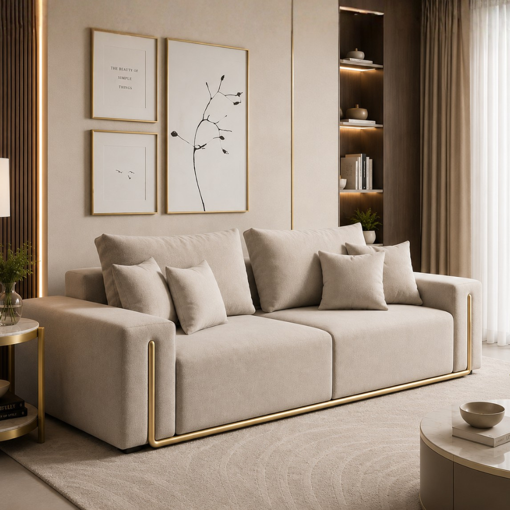 Gloria 2 Seater Premium Fabric Sofa For Living Room | Modern Luxury Designer Sofa