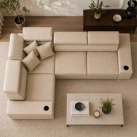 Sienna 5 Seater L Shape Fabric Sofa with Adjustable Headrests & Cup Holders | Modern Corner Sofa for Living Room