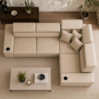 Sienna 5 Seater L Shape Fabric Sofa with Adjustable Headrests & Cup Holders | Modern Corner Sofa for Living Room