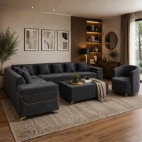 Monarch Luxury L Shape Velvet 8 seater Sofa Set with Ottoman & Accent Chair – Modern Sectional Living Room Sofa