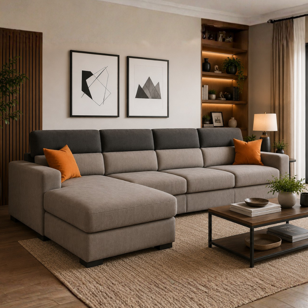 Zavira 5 Seater Modern L-Shaped Sectional Sofa with Chaise Lounge – Contemporary Gray Modular Couch for Living Room