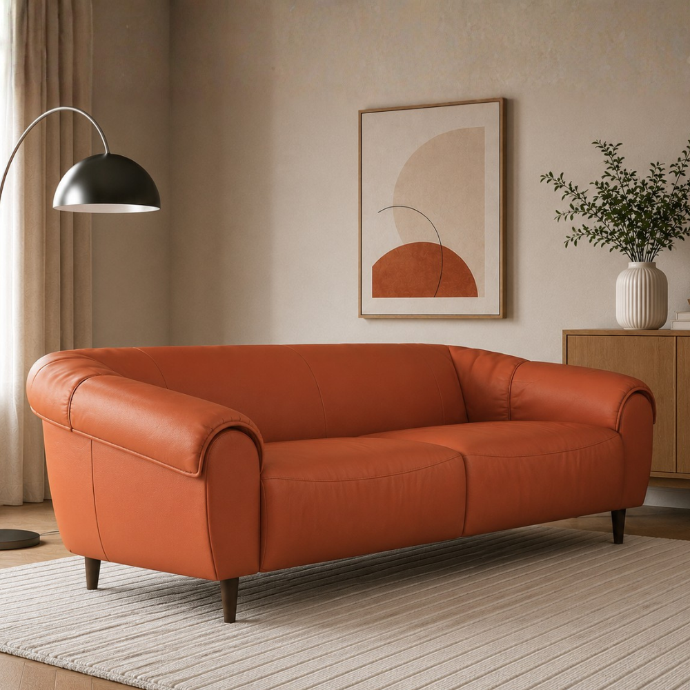 Valencia Leatherette 3 Seater Sofa Set – Modern Luxury Living Room Sofa in Tan Brown