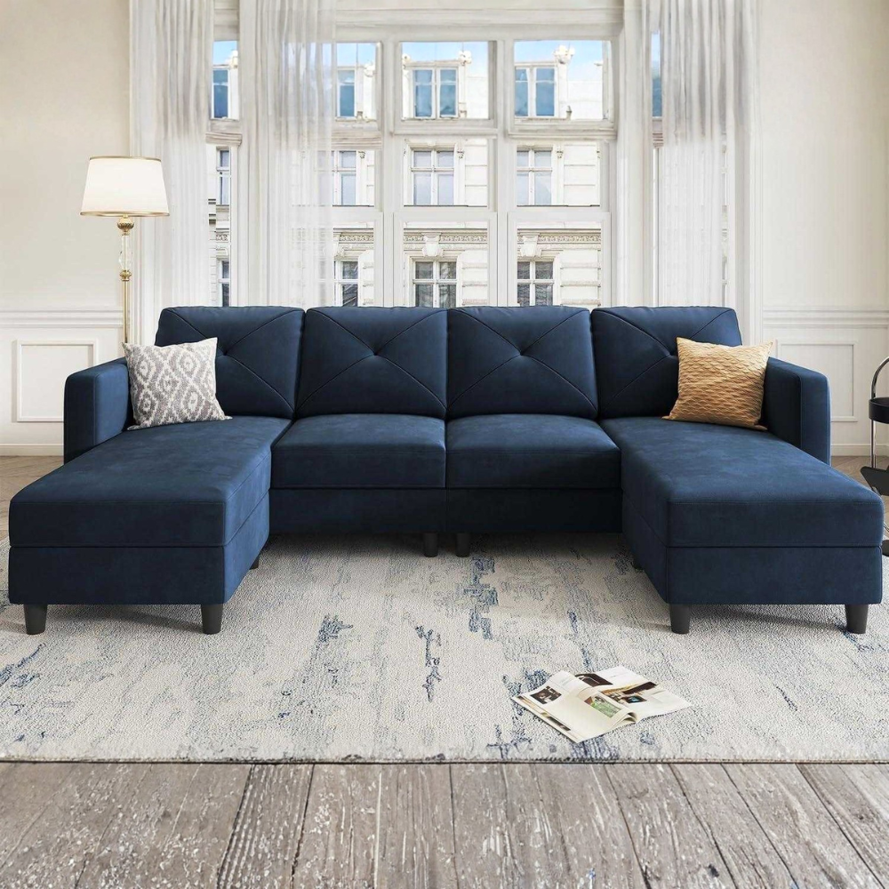 Quillon 6 Seater U-Shape Sectional Convertible Sofa Couch with Double Chaise 4 Seat Sofa with Two Ottomans