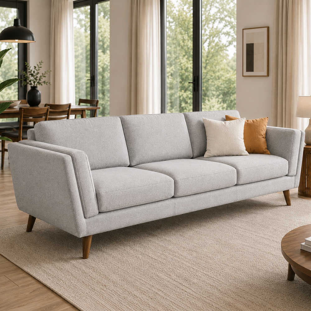 Saffron 3 Seater Premium Fabric Sofa for Living Room | Modern Upholstered Couch with Cushioned Seating
