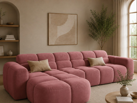 Aura 4 Seater L Shape Sofa for Living Room | Modern Premium Fabric Corner Sofa