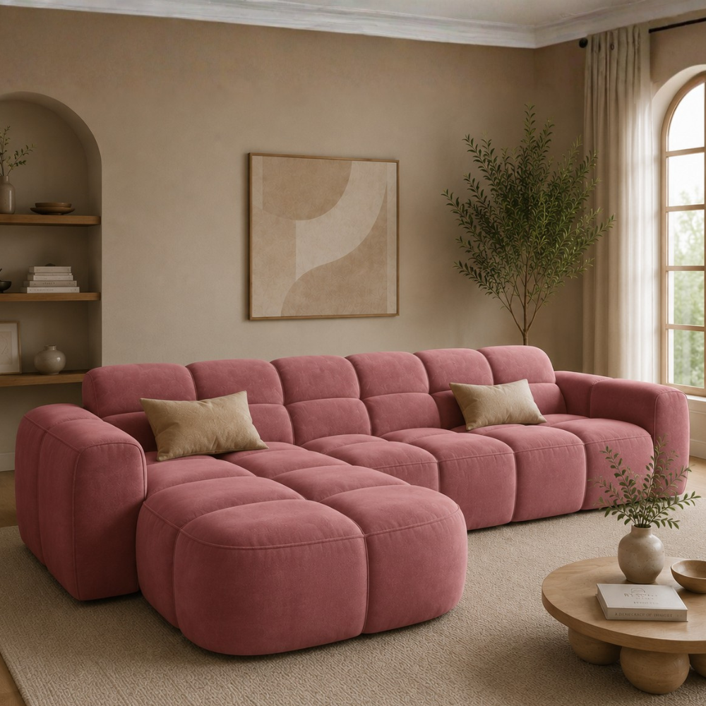 Aura 4 Seater L Shape Sofa for Living Room | Modern Premium Fabric Corner Sofa