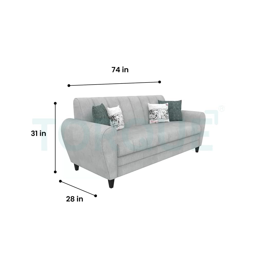 Bali 3 Seater Fabric Sofa with 2 Cushions | Wooden Fabric Sofa