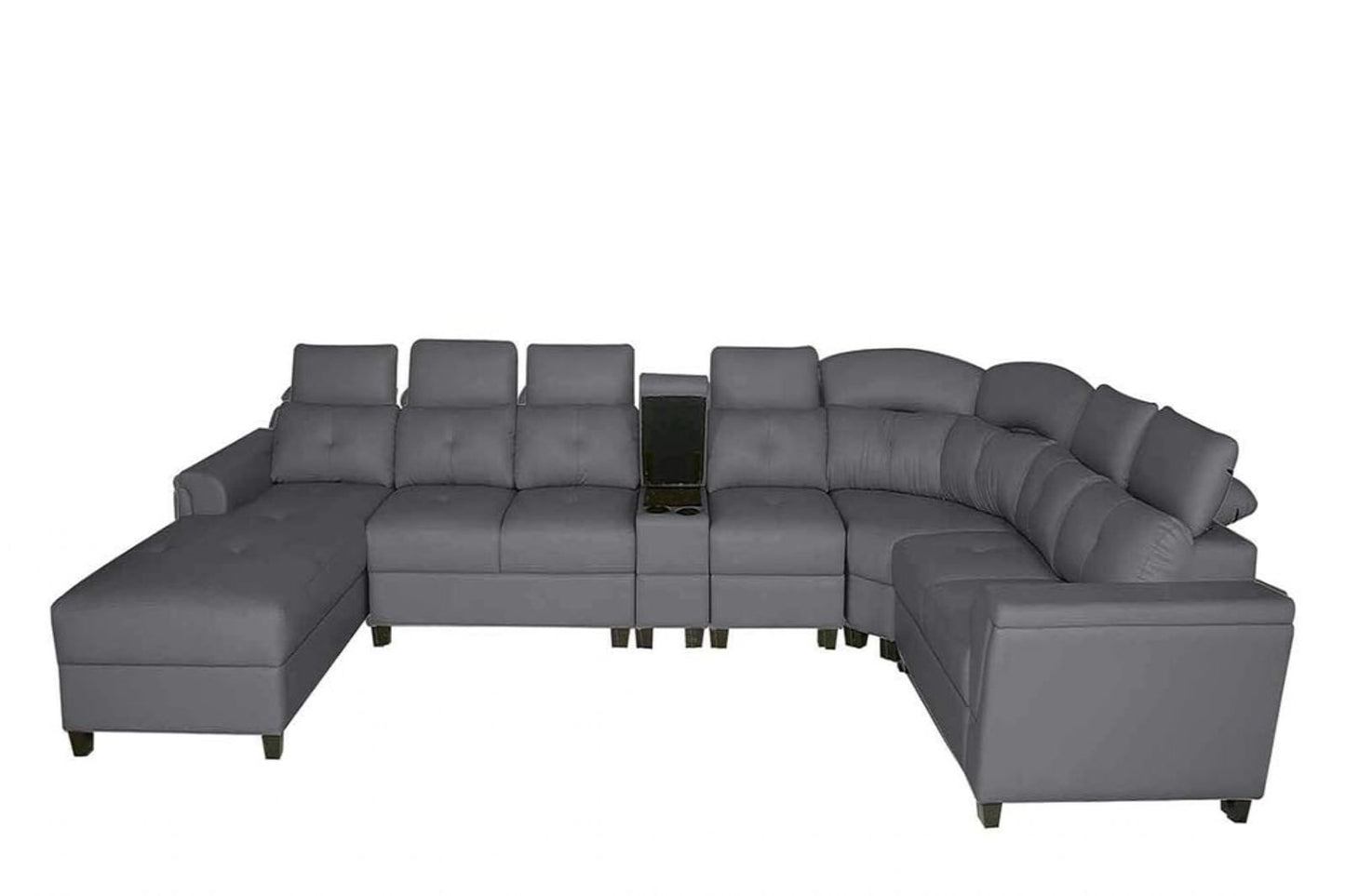 Arnold 8 Seater Sofa with Lounger and Cup Holder Beige | Corner Sofa Couch with Moveable Headrest | U Shape Sectional Sofa Set Living Room Office Home