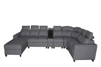 Arnold 8 Seater Sofa with Lounger and Cup Holder Beige | Corner Sofa Couch with Moveable Headrest | U Shape Sectional Sofa Set Living Room Office Home