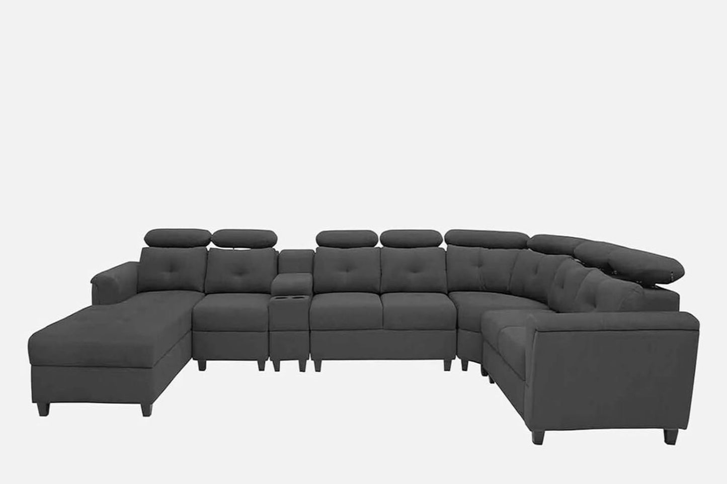 Arnold 8 Seater Sofa with Lounger and Cup Holder Beige | Corner Sofa Couch with Moveable Headrest | U Shape Sectional Sofa Set Living Room Office Home