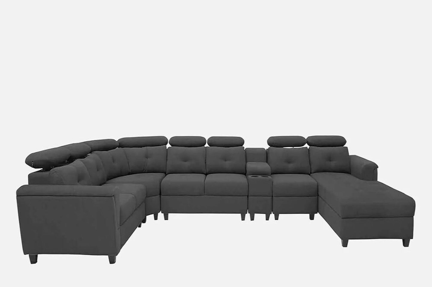 Arnold 8 Seater Sofa with Lounger and Cup Holder Beige | Corner Sofa Couch with Moveable Headrest | U Shape Sectional Sofa Set Living Room Office Home