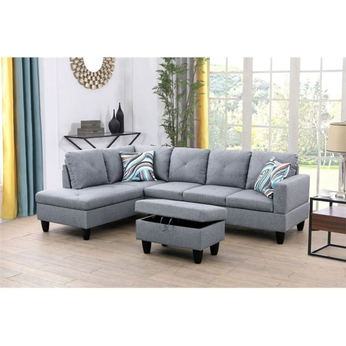 Christen 5 Seater L Shape Fabric Sofa Set with Storage Ottoman