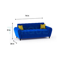 Bali 3 Seater Fabric Sofa with 2 Cushions | Wooden Fabric Sofa