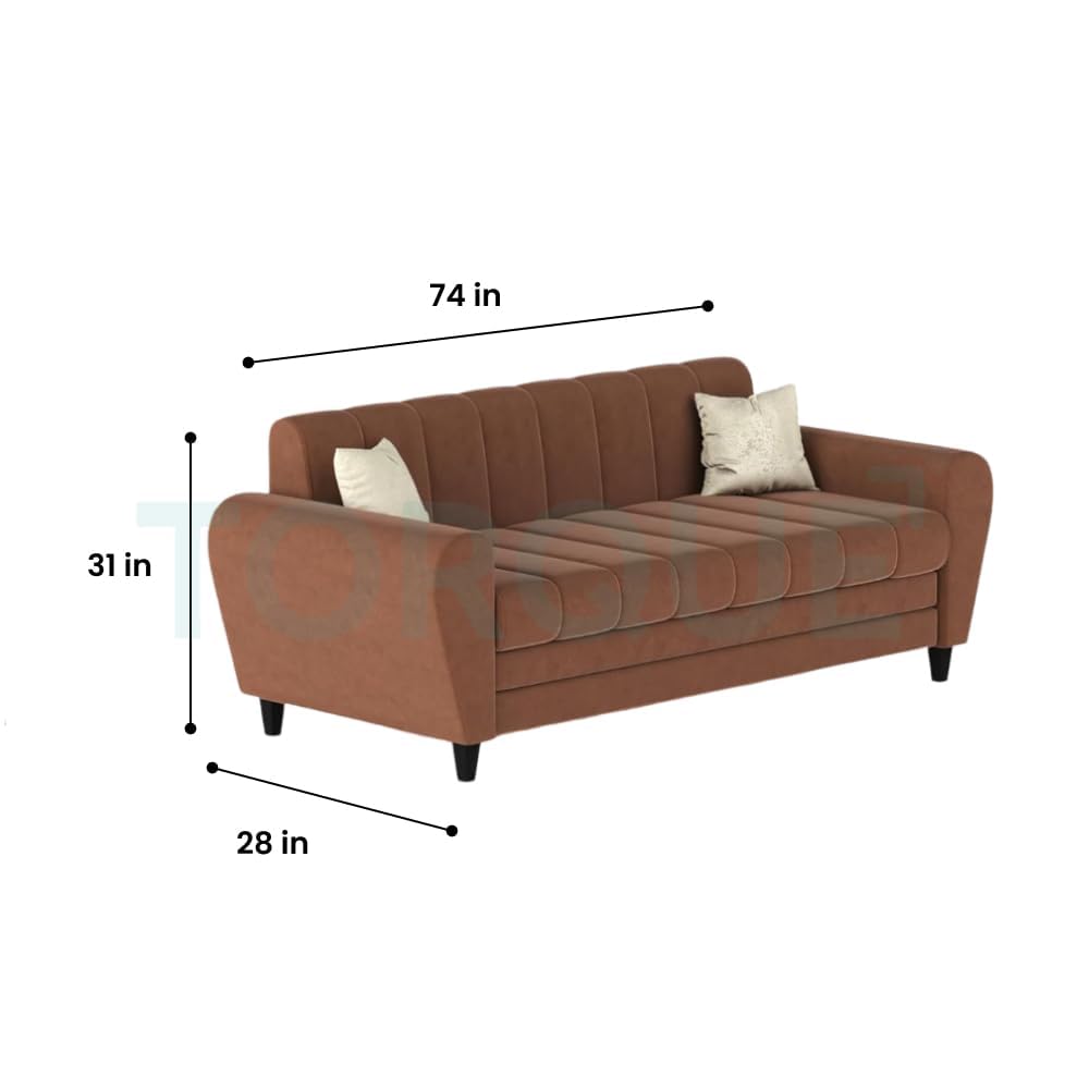 Bali 3 Seater Fabric Sofa with 2 Cushions | Wooden Fabric Sofa