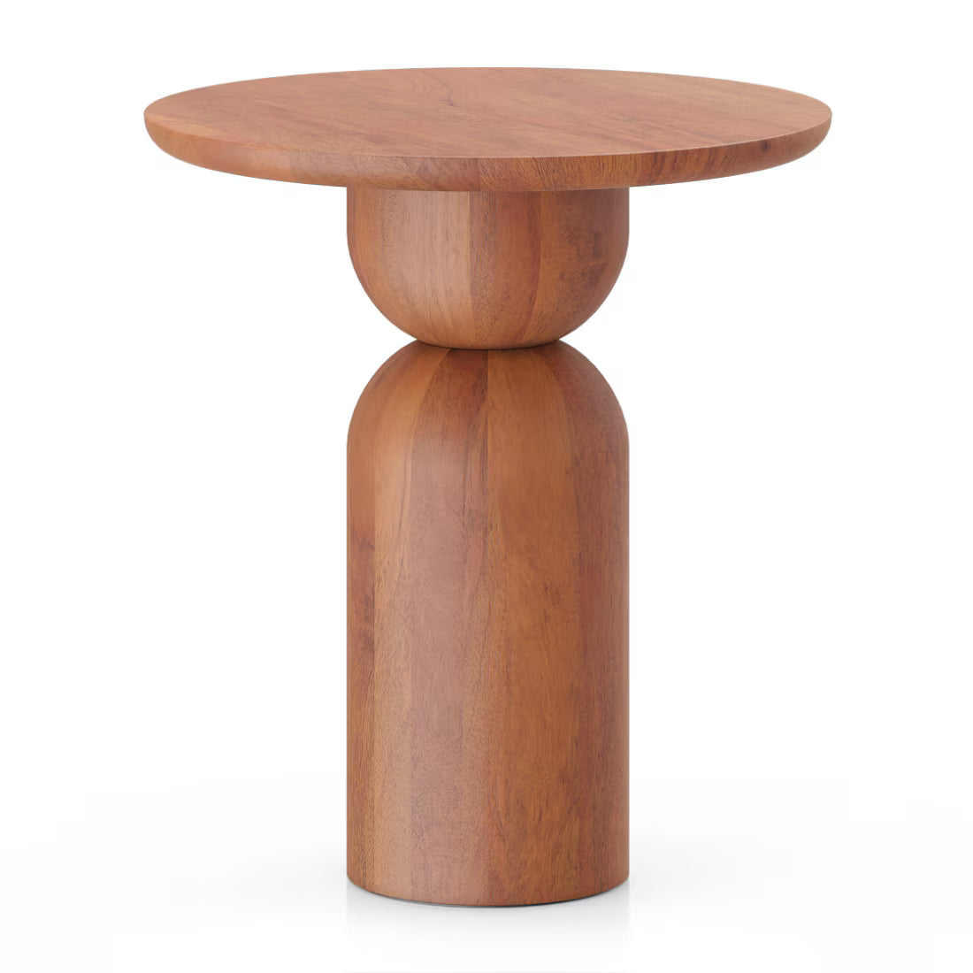 Japanese Modern Solid Wood Side Table | Designer Round End Table for Living Room & Bedroom