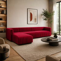 Verlino Velvet L Shape 5 Seater Sofa – Modern Red Designer Sectional Sofa for Living Room