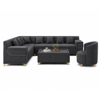 Monarch Luxury L Shape Velvet 8 seater Sofa Set with Ottoman & Accent Chair – Modern Sectional Living Room Sofa