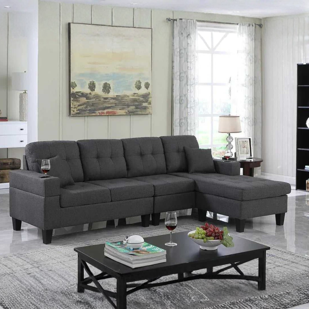 Madelyn 6 Seater Interchangeable L Shape Fabric Sofa For Living Room | Bedroom | Office