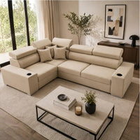 Sienna 5 Seater L Shape Fabric Sofa with Adjustable Headrests & Cup Holders | Modern Corner Sofa for Living Room