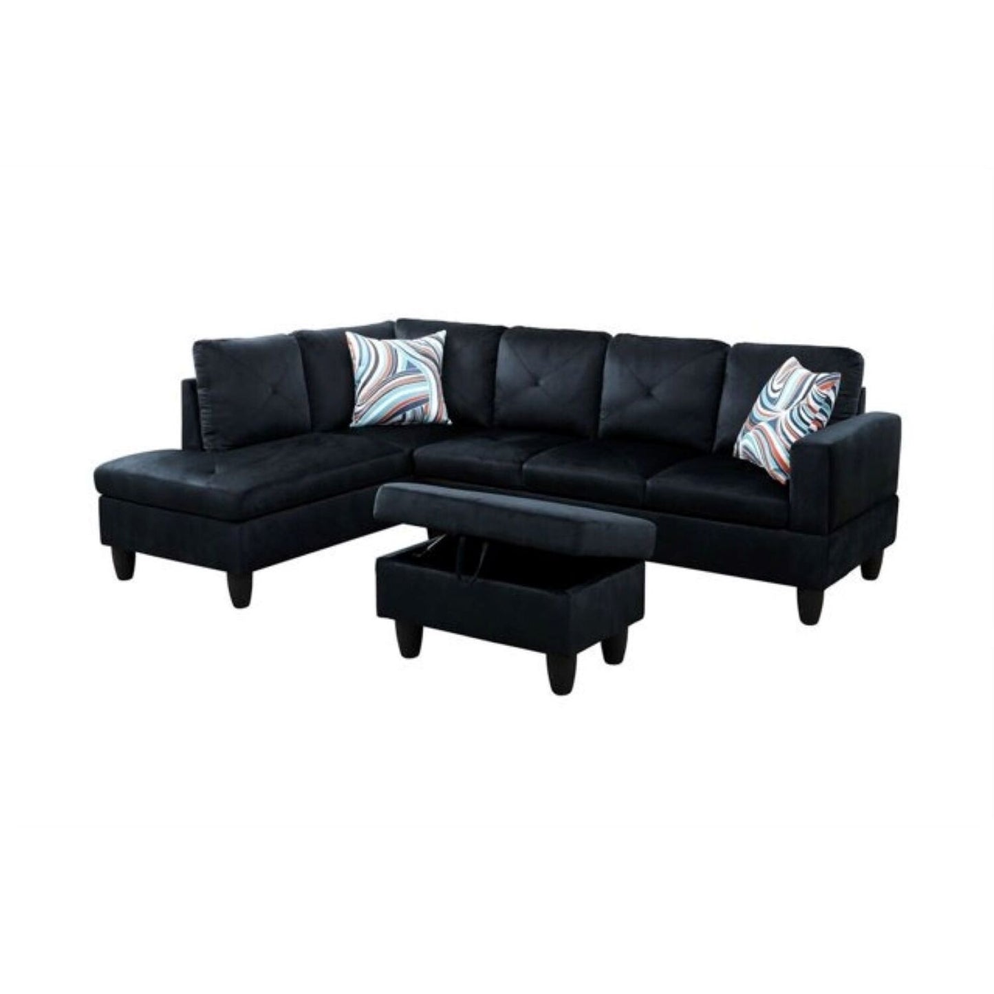 Christen 5 Seater L Shape Fabric Sofa Set with Storage Ottoman