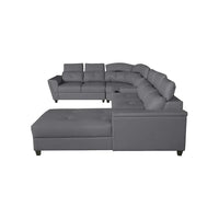 Arnold 8 Seater Sofa with Lounger and Cup Holder Beige | Corner Sofa Couch with Moveable Headrest | U Shape Sectional Sofa Set Living Room Office Home