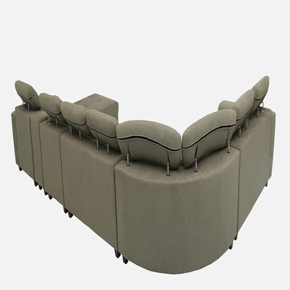 Arnold 8 Seater Sofa with Lounger and Cup Holder Beige | Corner Sofa Couch with Moveable Headrest | U Shape Sectional Sofa Set Living Room Office Home