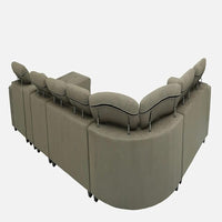 Arnold 8 Seater Sofa with Lounger and Cup Holder Beige | Corner Sofa Couch with Moveable Headrest | U Shape Sectional Sofa Set Living Room Office Home