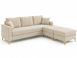 Monaco 5 Seater L-Shaped Sofa with Ottoman 2 Pcs | Fabric 3 Seater Sofa with Ottoman | Corner L Shape Sofa for Living Room Office