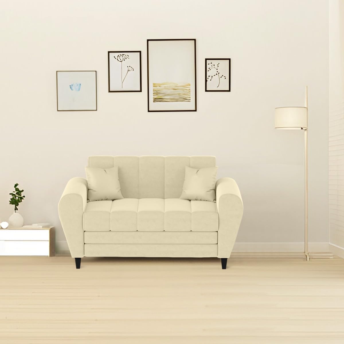 Bali 3 Seater Fabric Sofa with 2 Cushions | Wooden Fabric Sofa