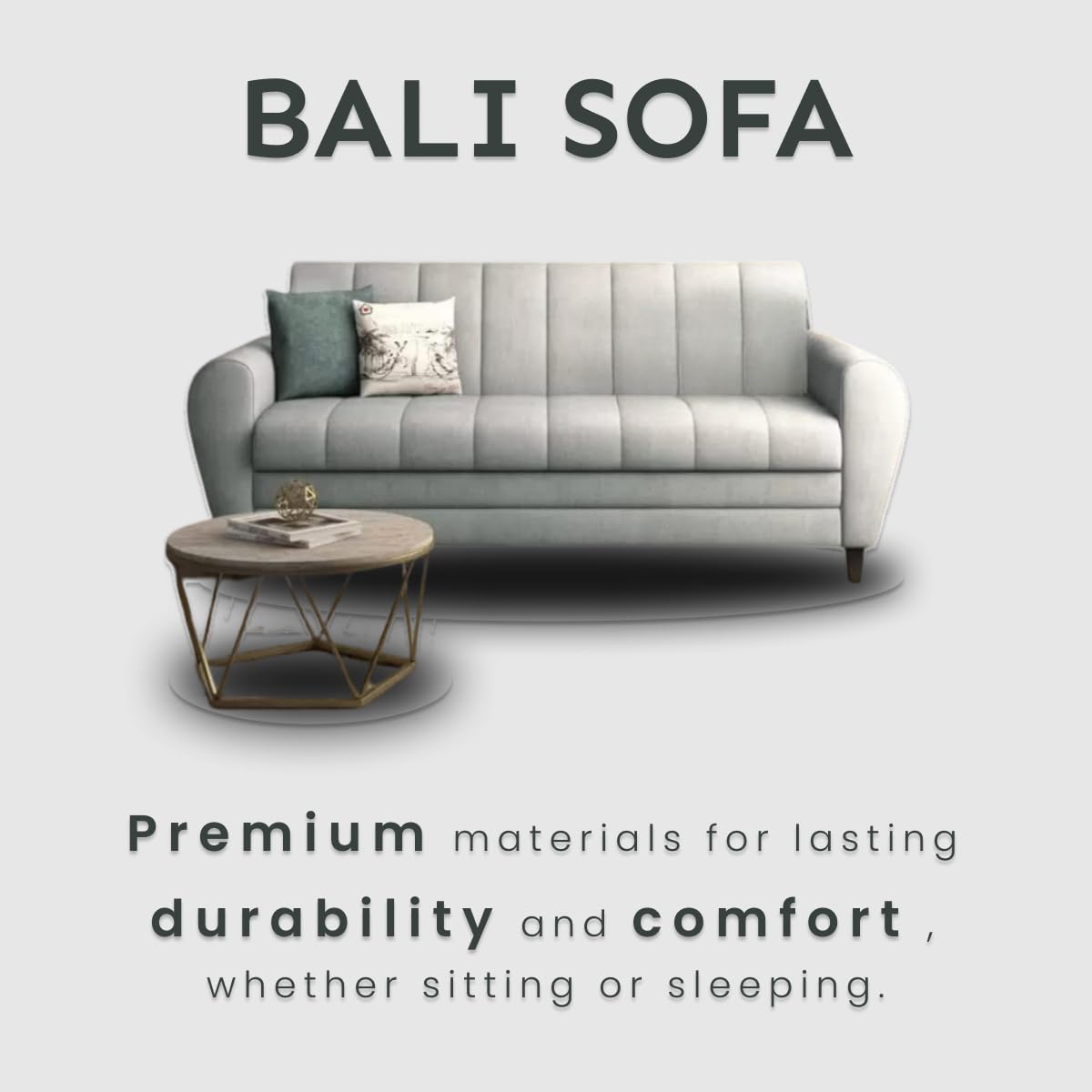 Bali 3 Seater Fabric Sofa with 2 Cushions | Wooden Fabric Sofa
