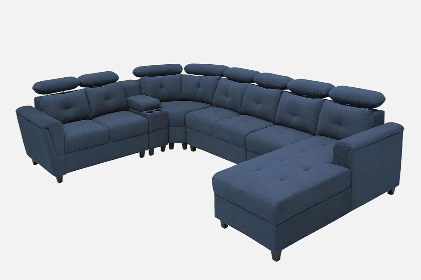 Arnold 8 Seater Sofa with Lounger and Cup Holder Beige | Corner Sofa Couch with Moveable Headrest | U Shape Sectional Sofa Set Living Room Office Home