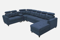 Arnold 8 Seater Sofa with Lounger and Cup Holder Beige | Corner Sofa Couch with Moveable Headrest | U Shape Sectional Sofa Set Living Room Office Home