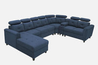 Arnold 8 Seater Sofa with Lounger and Cup Holder Beige | Corner Sofa Couch with Moveable Headrest | U Shape Sectional Sofa Set Living Room Office Home