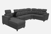 Arnold 8 Seater Sofa with Lounger and Cup Holder Beige | Corner Sofa Couch with Moveable Headrest | U Shape Sectional Sofa Set Living Room Office Home