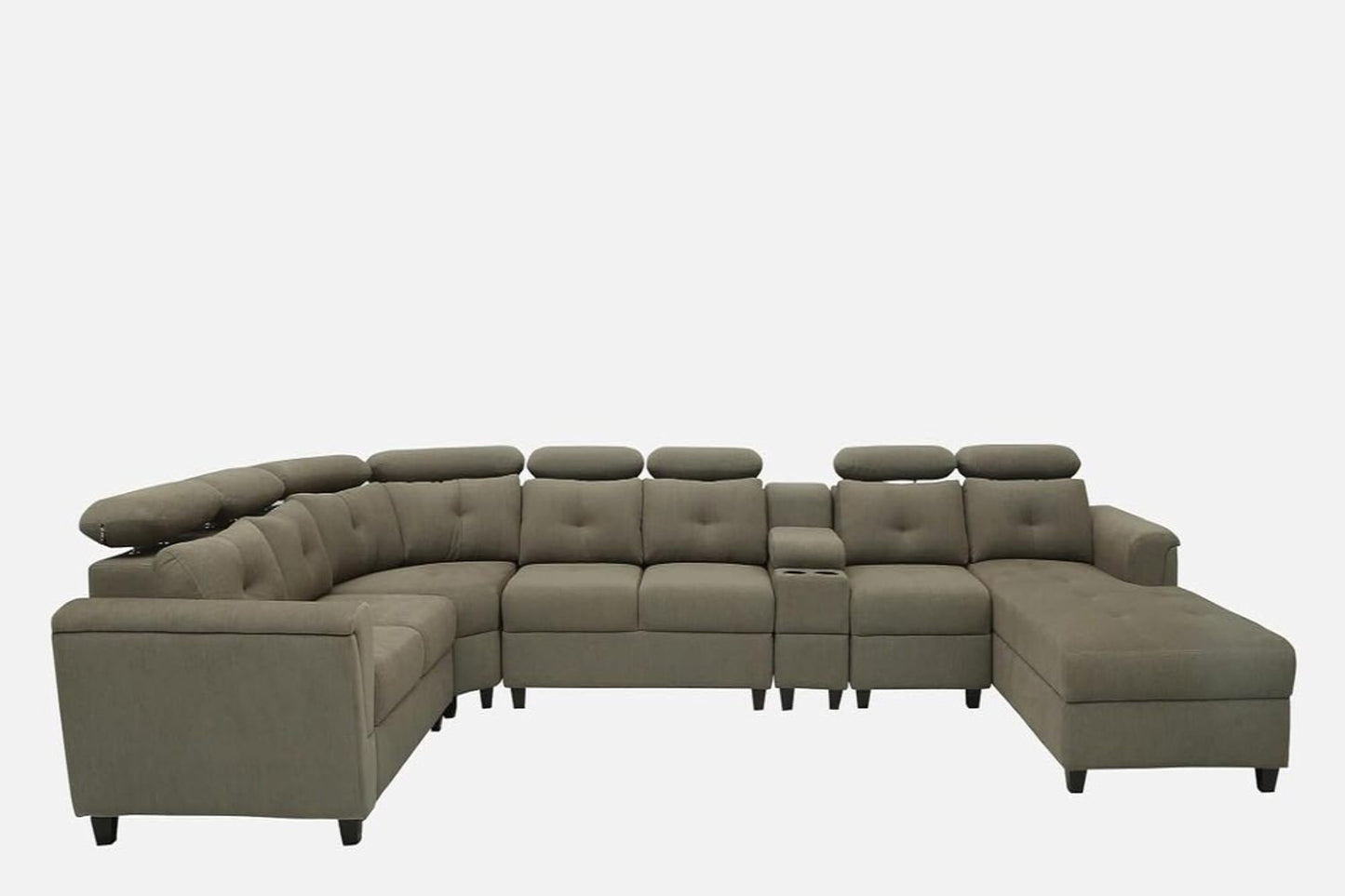 Arnold 8 Seater Sofa with Lounger and Cup Holder Beige | Corner Sofa Couch with Moveable Headrest | U Shape Sectional Sofa Set Living Room Office Home