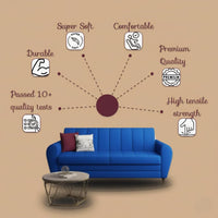 Bali 3 Seater Fabric Sofa with 2 Cushions | Wooden Fabric Sofa