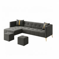 Zyora L Shape 6 Seater Fabric Sofa Set with 2 Puffy | Modern Luxury Corner Sofa for Living Room