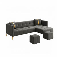 Zyora L Shape 6 Seater Fabric Sofa Set with 2 Puffy | Modern Luxury Corner Sofa for Living Room