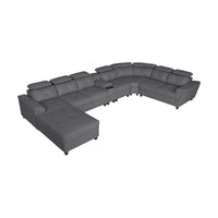 Arnold 8 Seater Sofa with Lounger and Cup Holder Beige | Corner Sofa Couch with Moveable Headrest | U Shape Sectional Sofa Set Living Room Office Home