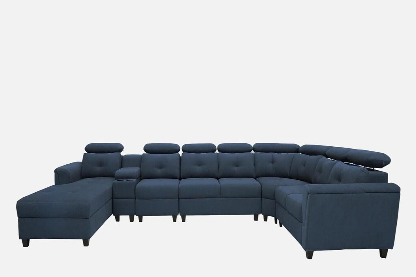 Arnold 8 Seater Sofa with Lounger and Cup Holder Beige | Corner Sofa Couch with Moveable Headrest | U Shape Sectional Sofa Set Living Room Office Home