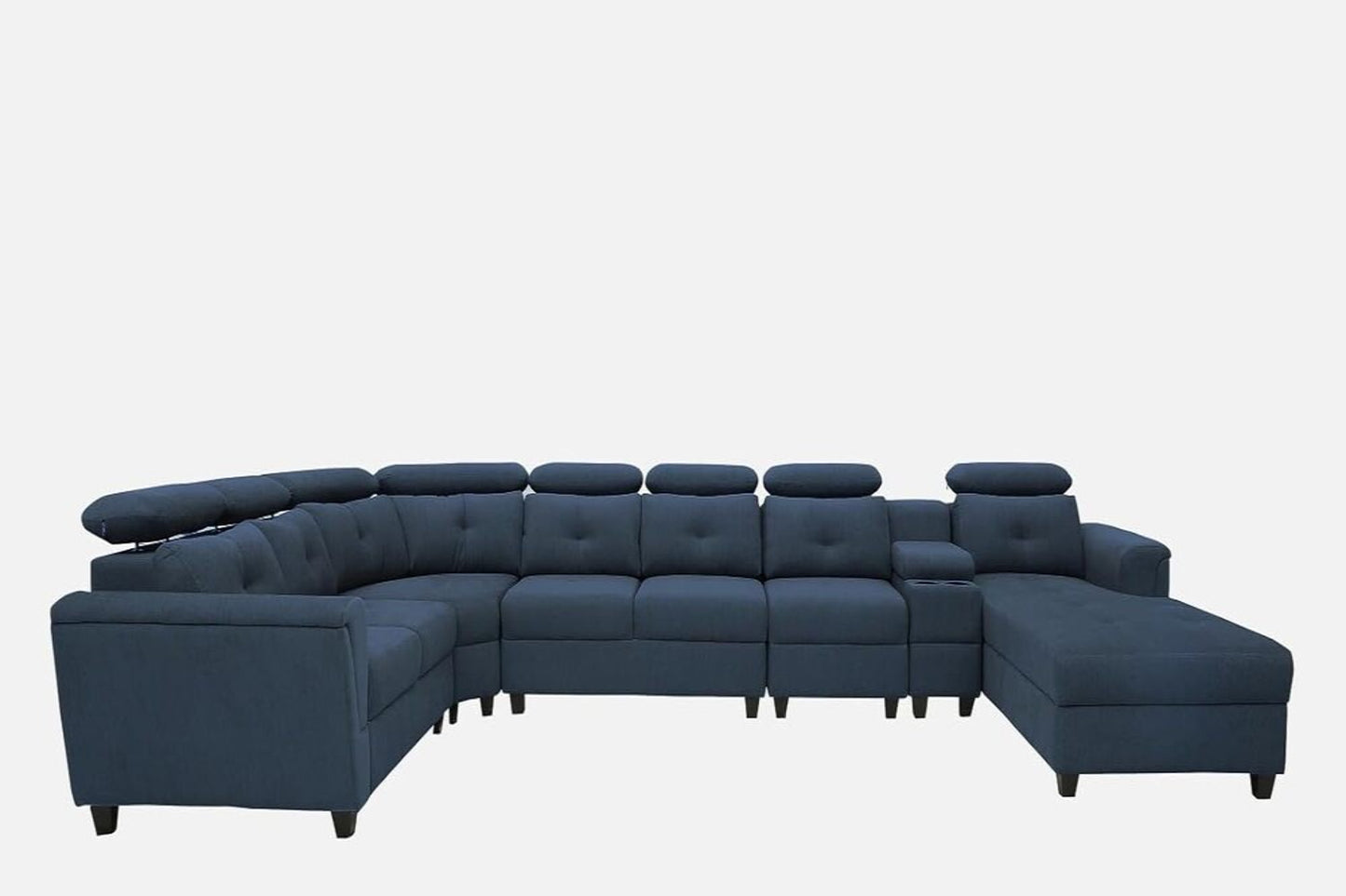 Arnold 8 Seater Sofa with Lounger and Cup Holder Beige | Corner Sofa Couch with Moveable Headrest | U Shape Sectional Sofa Set Living Room Office Home