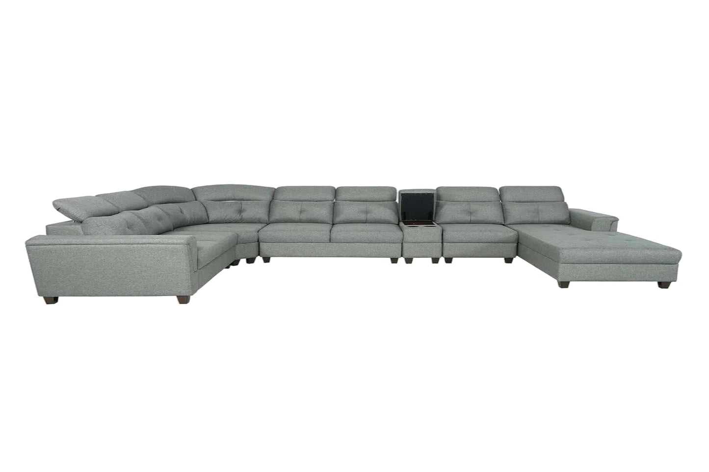 Arnold 8 Seater Sofa with Lounger and Cup Holder Beige | Corner Sofa Couch with Moveable Headrest | U Shape Sectional Sofa Set Living Room Office Home